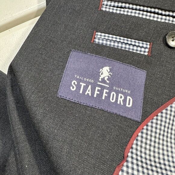 STAFFORD Mens Charcoal Wool Silver Buttons Blazer Jacket Sport Coat 42 R - Picture 4 of 9
